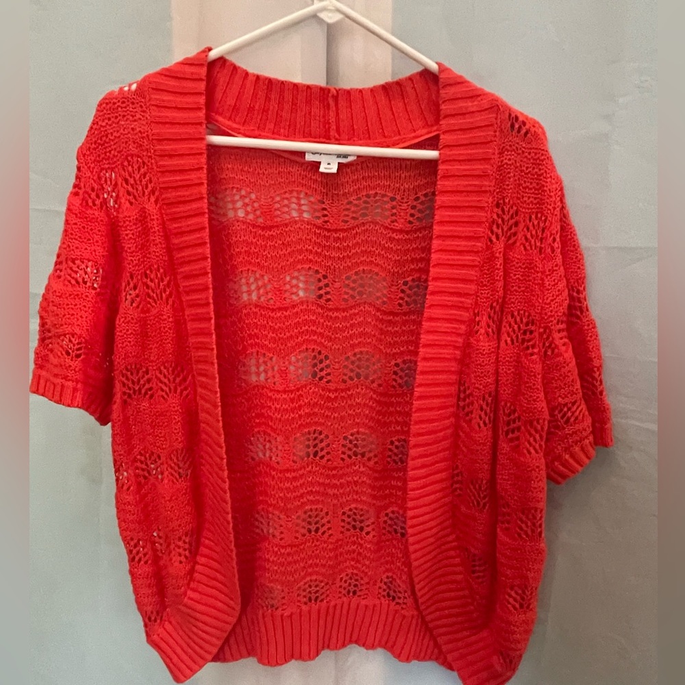 XL St. John’s Bay lightweight orange cropped open knit crocheted cardigan